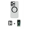 MARSİLYAN™- iPhone 15 Pro Max Kılıf Pusula Form - Siyah 360 Mat Full Body Arka Koruyucu + PVD Metal Kamera Lens - GS