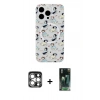 MARSİLYAN™- iPhone 15 Pro Max Kılıf Pusula Form - Siyah 360 Mat Full Body Arka Koruyucu + PVD Metal Kamera Lens - GS