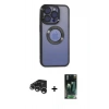 MARSİLYAN™- iPhone 15 Pro Max Kılıf Pusula Form - Siyah 360 Mat Full Body Arka Koruyucu + Raze Metal Kamera Lens - GS