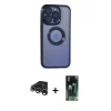 MARSİLYAN™- iPhone 15 Pro Max Kılıf Pusula Form - Siyah 360 Mat Full Body Arka Koruyucu + Raze Metal Kamera Lens - GS