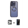 MARSİLYAN™- iPhone 15 Pro Max Kılıf Pusula Form - Siyah 3D Antistatik Hayalet Cam Ekran Koruyucu + PVD Metal Kamera Lens - GS
