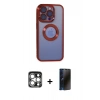 MARSİLYAN™- iPhone 15 Pro Max Kılıf Pusula Form - Siyah 3D Antistatik Hayalet Cam Ekran Koruyucu + PVD Metal Kamera Lens - GS