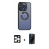 MARSİLYAN™- iPhone 15 Pro Max Kılıf Pusula Form - Siyah 3D Antistatik Hayalet Cam Ekran Koruyucu + PVD Metal Kamera Lens - GS