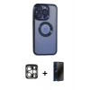 MARSİLYAN™- iPhone 15 Pro Max Kılıf Pusula Form - Siyah 3D Antistatik Hayalet Cam Ekran Koruyucu + PVD Metal Kamera Lens - GS