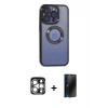 MARSİLYAN™- iPhone 15 Pro Max Kılıf Pusula Form - Siyah 3D Antistatik Hayalet Cam Ekran Koruyucu + PVD Metal Kamera Lens - GS