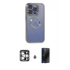 MARSİLYAN™- iPhone 15 Pro Max Kılıf Pusula Form - Siyah 3D Antistatik Hayalet Cam Ekran Koruyucu + PVD Metal Kamera Lens - GS