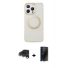MARSİLYAN™- iPhone 15 Pro Max Kılıf Pusula Form - Siyah 3D Antistatik Hayalet Cam Ekran Koruyucu + Raze Metal Kamera Lens - GS