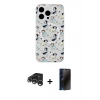 MARSİLYAN™- iPhone 15 Pro Max Kılıf Pusula Form - Siyah 3D Antistatik Hayalet Cam Ekran Koruyucu + Raze Metal Kamera Lens - GS