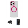 MARSİLYAN™- iPhone 15 Pro Max Kılıf Pusula Form - Siyah 3D Antistatik Hayalet Cam Ekran Koruyucu + Raze Metal Kamera Lens - GS