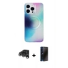 MARSİLYAN™- iPhone 15 Pro Max Kılıf Pusula Form - Siyah 3D Antistatik Hayalet Cam Ekran Koruyucu + Raze Metal Kamera Lens - GS