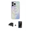 MARSİLYAN™- iPhone 15 Pro Max Kılıf Pusula Form - Siyah 3D Antistatik Hayalet Cam Ekran Koruyucu + Raze Metal Kamera Lens - GS