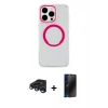 MARSİLYAN™- iPhone 15 Pro Max Kılıf Pusula Form - Siyah 3D Antistatik Hayalet Cam Ekran Koruyucu + Raze Metal Kamera Lens - LT