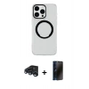 MARSİLYAN™- iPhone 15 Pro Max Kılıf Pusula Form - Siyah 3D Antistatik Hayalet Cam Ekran Koruyucu + Raze Metal Kamera Lens - LT