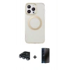 MARSİLYAN™- iPhone 15 Pro Max Kılıf Pusula Form - Siyah 3D Antistatik Hayalet Cam Ekran Koruyucu + Raze Metal Kamera Lens - LT