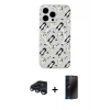 MARSİLYAN™- iPhone 15 Pro Max Kılıf Pusula Form - Siyah 3D Antistatik Hayalet Cam Ekran Koruyucu + Raze Metal Kamera Lens - LT