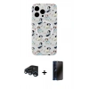 MARSİLYAN™- iPhone 15 Pro Max Kılıf Pusula Form - Siyah 3D Antistatik Hayalet Cam Ekran Koruyucu + Raze Metal Kamera Lens - LT