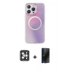 MARSİLYAN™- iPhone 15 Pro Max Kılıf Pusula Form - Siyah 3D Antistatik Hayalet Cam Ekran Koruyucu + PVD Metal Kamera Lens - GI