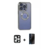 MARSİLYAN™- iPhone 15 Pro Max Kılıf Pusula Form - Siyah 3D Antistatik Hayalet Cam Ekran Koruyucu + PVD Metal Kamera Lens - LT