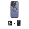 MARSİLYAN™- iPhone 15 Pro Max Kılıf Pusula Form - Siyah 3D Antistatik Hayalet Cam Ekran Koruyucu + PVD Metal Kamera Lens - TU