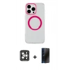 MARSİLYAN™- iPhone 15 Pro Max Kılıf Pusula Form - Siyah 3D Antistatik Hayalet Cam Ekran Koruyucu + PVD Metal Kamera Lens - GI