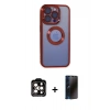MARSİLYAN™- iPhone 15 Pro Max Kılıf Pusula Form - Siyah 3D Antistatik Hayalet Cam Ekran Koruyucu + PVD Metal Kamera Lens - TU