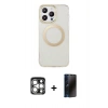 MARSİLYAN™- iPhone 15 Pro Max Kılıf Pusula Form - Siyah 3D Antistatik Hayalet Cam Ekran Koruyucu + PVD Metal Kamera Lens - GS