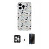 MARSİLYAN™- iPhone 15 Pro Max Kılıf Pusula Form - Siyah 3D Antistatik Hayalet Cam Ekran Koruyucu + PVD Metal Kamera Lens - GI