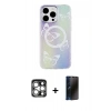 MARSİLYAN™- iPhone 15 Pro Max Kılıf Pusula Form - Siyah 3D Antistatik Hayalet Cam Ekran Koruyucu + PVD Metal Kamera Lens - GS