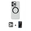 MARSİLYAN™- iPhone 15 Pro Max Kılıf Pusula Form - Siyah 3D Antistatik Hayalet Cam Ekran Koruyucu + PVD Metal Kamera Lens - GS