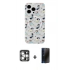 MARSİLYAN™- iPhone 15 Pro Max Kılıf Pusula Form - Siyah 3D Antistatik Hayalet Cam Ekran Koruyucu + PVD Metal Kamera Lens - GS