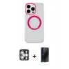 MARSİLYAN™- iPhone 15 Pro Max Kılıf Pusula Form - Siyah 3D Antistatik Hayalet Cam Ekran Koruyucu + PVD Metal Kamera Lens - GS