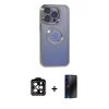 MARSİLYAN™- iPhone 15 Pro Max Kılıf Pusula Form - Siyah 3D Antistatik Hayalet Cam Ekran Koruyucu + PVD Metal Kamera Lens - TU