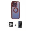 MARSİLYAN™- iPhone 15 Pro Max Kılıf Pusula Form - Siyah 3D Antistatik Hayalet Cam Ekran Koruyucu + PVD Metal Kamera Lens - LT