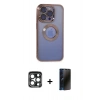 MARSİLYAN™- iPhone 15 Pro Max Kılıf Pusula Form - Siyah 3D Antistatik Hayalet Cam Ekran Koruyucu + PVD Metal Kamera Lens - LT