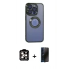 MARSİLYAN™- iPhone 15 Pro Max Kılıf Pusula Form - Siyah 3D Antistatik Hayalet Cam Ekran Koruyucu + PVD Metal Kamera Lens - TU