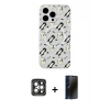 MARSİLYAN™- iPhone 15 Pro Max Kılıf Pusula Form - Siyah 3D Antistatik Hayalet Cam Ekran Koruyucu + PVD Metal Kamera Lens - GI