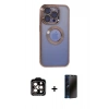 MARSİLYAN™- iPhone 15 Pro Max Kılıf Pusula Form - Siyah 3D Antistatik Hayalet Cam Ekran Koruyucu + PVD Metal Kamera Lens - TU
