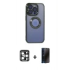 MARSİLYAN™- iPhone 15 Pro Max Kılıf Pusula Form - Siyah 3D Antistatik Hayalet Cam Ekran Koruyucu + PVD Metal Kamera Lens - LT