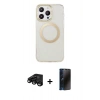 MARSİLYAN™- iPhone 15 Pro Max Kılıf Pusula Form - Siyah 3D Antistatik Hayalet Cam Ekran Koruyucu + Raze Metal Kamera Lens - SH