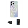 MARSİLYAN™- iPhone 15 Pro Max Kılıf Pusula Form - Siyah 3D Antistatik Hayalet Cam Ekran Koruyucu + Raze Metal Kamera Lens - SH