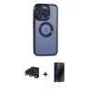 MARSİLYAN™- iPhone 15 Pro Max Kılıf Pusula Form - Siyah 3D Antistatik Hayalet Cam Ekran Koruyucu + Raze Metal Kamera Lens - LT
