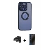 MARSİLYAN™- iPhone 15 Pro Max Kılıf Pusula Form - Siyah 3D Antistatik Hayalet Cam Ekran Koruyucu + Raze Metal Kamera Lens - GS