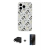 MARSİLYAN™- iPhone 15 Pro Max Kılıf Pusula Form - Siyah 3D Antistatik Hayalet Cam Ekran Koruyucu + Raze Metal Kamera Lens - SH