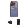 MARSİLYAN™- iPhone 15 Pro Max Kılıf Pusula Form - Siyah 3D Antistatik Hayalet Cam Ekran Koruyucu + Raze Metal Kamera Lens - LT