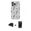 MARSİLYAN™- iPhone 15 Pro Max Kılıf Pusula Form - Siyah 3D Antistatik Hayalet Cam Ekran Koruyucu + Raze Metal Kamera Lens - SH