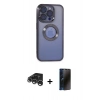 MARSİLYAN™- iPhone 15 Pro Max Kılıf Pusula Form - Siyah 3D Antistatik Hayalet Cam Ekran Koruyucu + Raze Metal Kamera Lens - GS