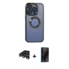 MARSİLYAN™- iPhone 15 Pro Max Kılıf Pusula Form - Siyah 3D Antistatik Hayalet Cam Ekran Koruyucu + Raze Metal Kamera Lens - GS