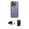 MARSİLYAN™- iPhone 15 Pro Max Kılıf Pusula Form - Siyah 3D Antistatik Hayalet Cam Ekran Koruyucu + Raze Metal Kamera Lens - GS