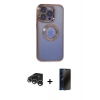 MARSİLYAN™- iPhone 15 Pro Max Kılıf Pusula Form - Siyah 3D Antistatik Hayalet Cam Ekran Koruyucu + Raze Metal Kamera Lens - GS