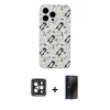 MARSİLYAN™- iPhone 15 Pro Max Kılıf Pusula Form - Siyah 3D Antistatik Hayalet Cam Ekran Koruyucu + PVD Metal Kamera Lens - SH